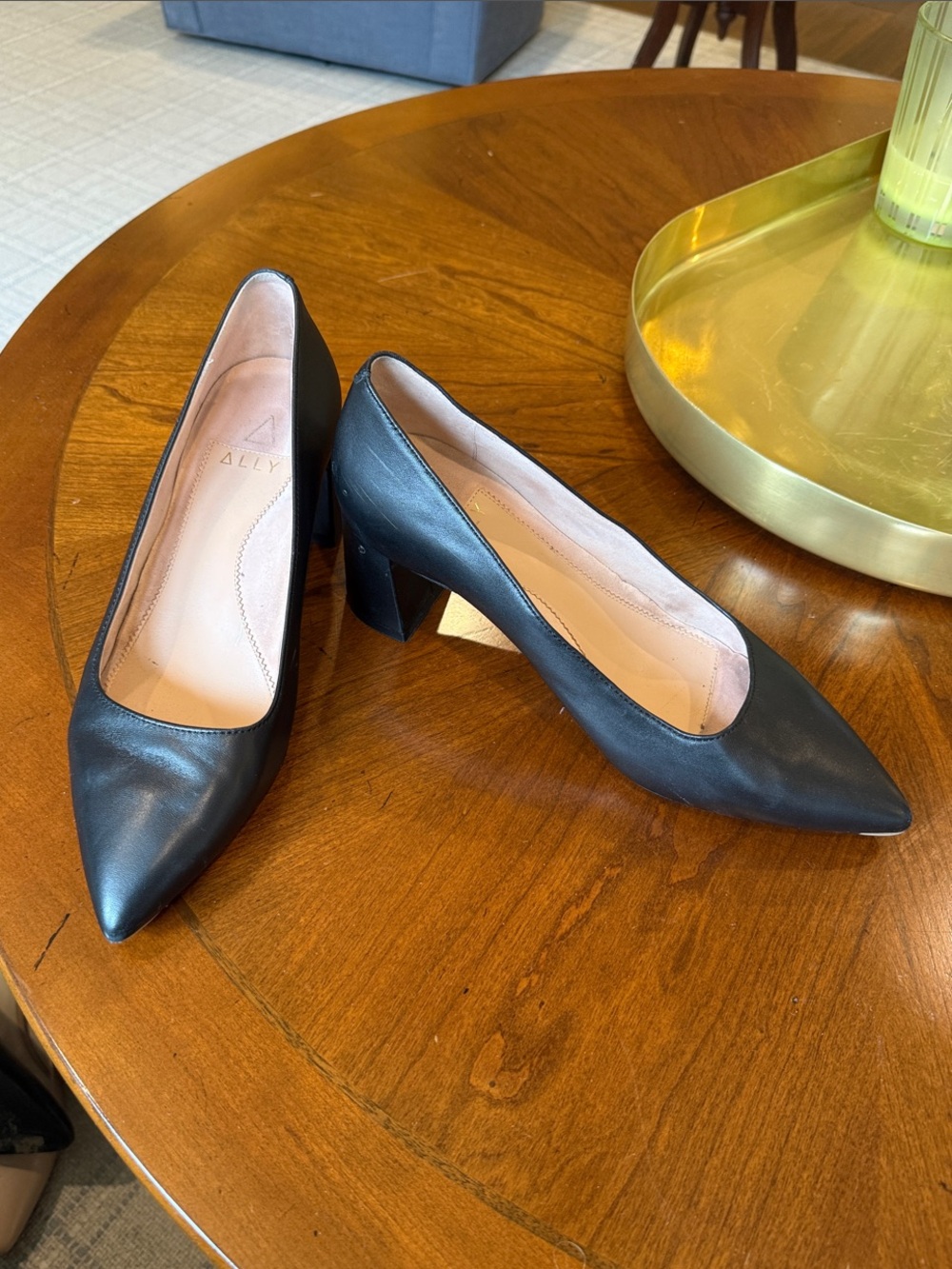 Ally 40-d Black Leather Pointed-Toe 2” Block Heel Pumps